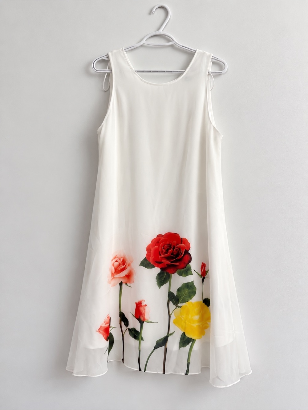 Suzy Shier White Floral Chiffon Shift Dress | L